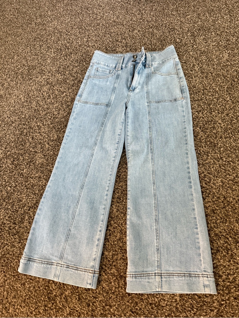 Light Wash Ankle Crop Wide-Leg Jeans